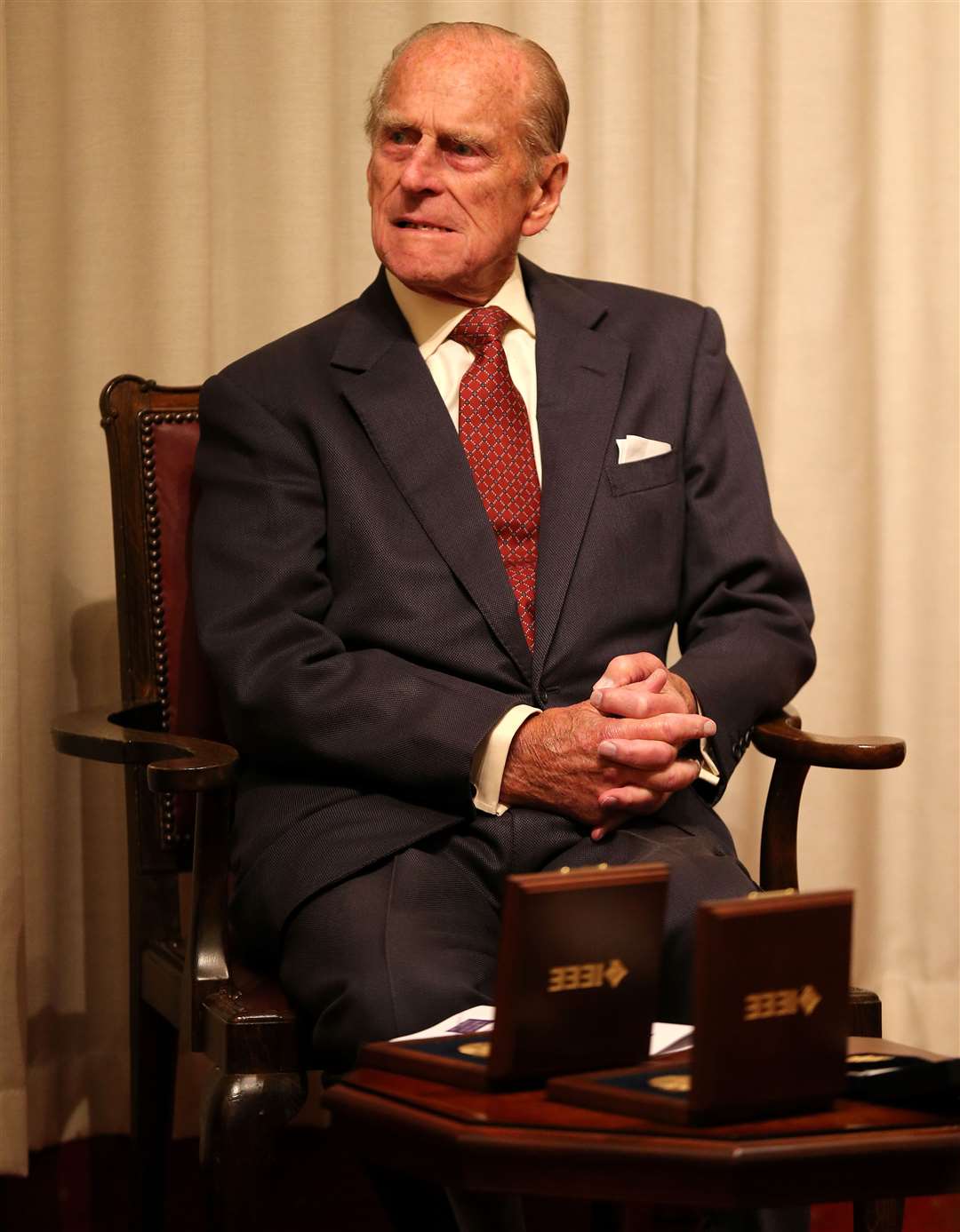 The Duke of Edinburgh prepares to present Royal Medals at the Royal Society of Edinburgh