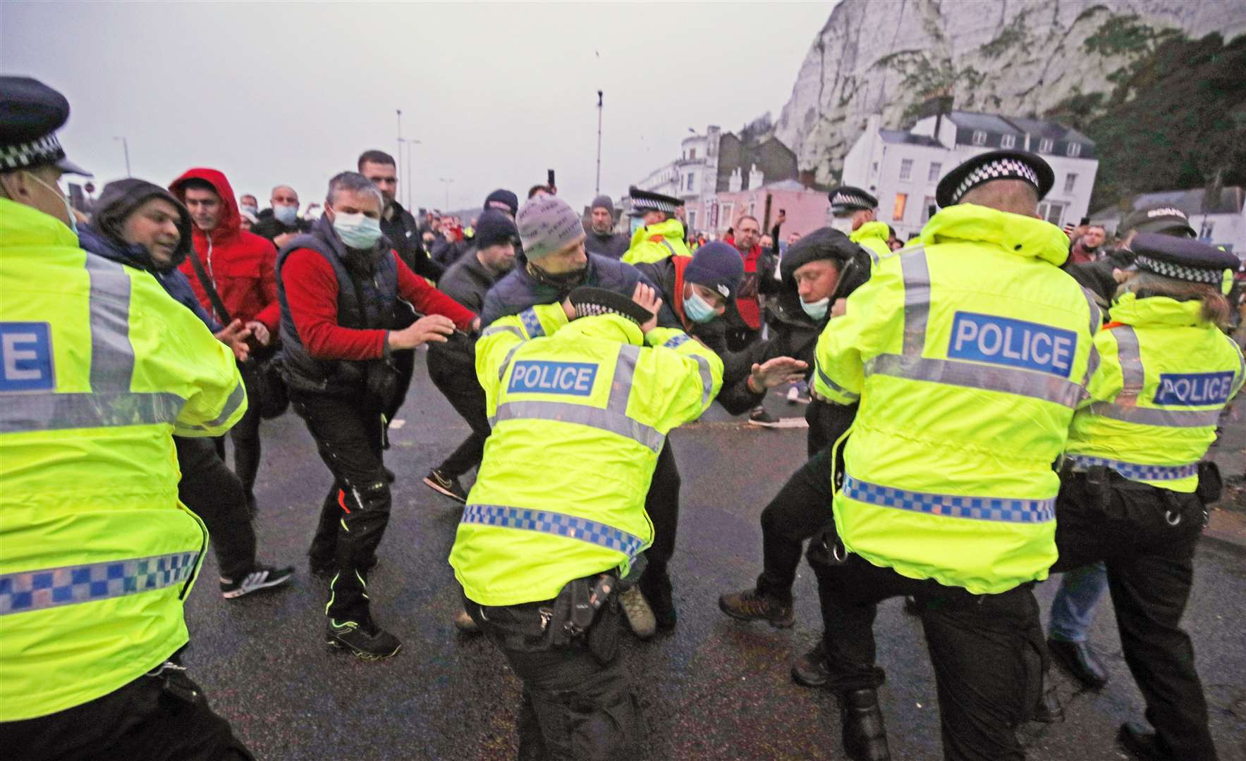Police hold back drivers trying to enter the Port of Dover Picture: PA
