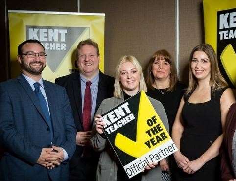 Kent Teacher of the Year Awards judges Peter Jacobs of Kape HR, Stuart Gardner of the Thinking Schools Academy Trust, Molly Walton of Diggerland, Kape HR’s Karen Barker and Diggerland’s Sherene Mack. Picture: Martin Apps (28524230)