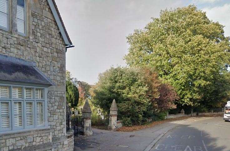 Nicole O'Reiley stood on the wall at Sittingbourne Cemetery and swung her handbag at Leanne Taylor causing her a split to the head. Picture: Google Maps