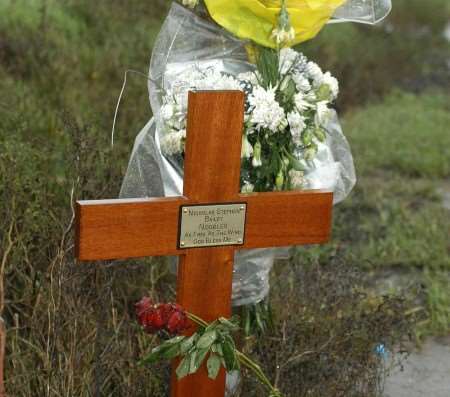 The missing cross which marked the spot where Nicholas Bailey (pictured below) died