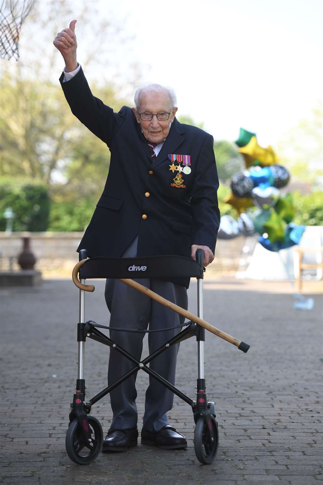 Captain Tom Moore, at his home in Marston Moretaine, Bedfordshire, after completing his marathon effort that raised more than £30 million for NHS charities (Joe Giddens/PA)