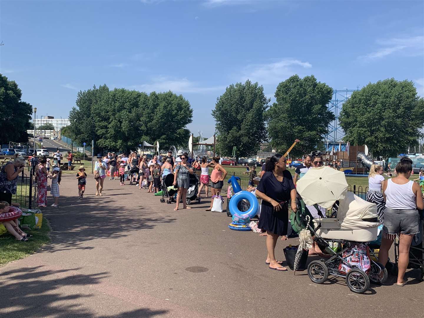 Queues at the Strand in Pier Approach, Gillingham, in July 2019