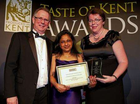 John Warnett with Kent Artisan Food Producer of the Year Corinne Goodman of Corinne's Creative Kitchen and Jan Loraine of Barclays