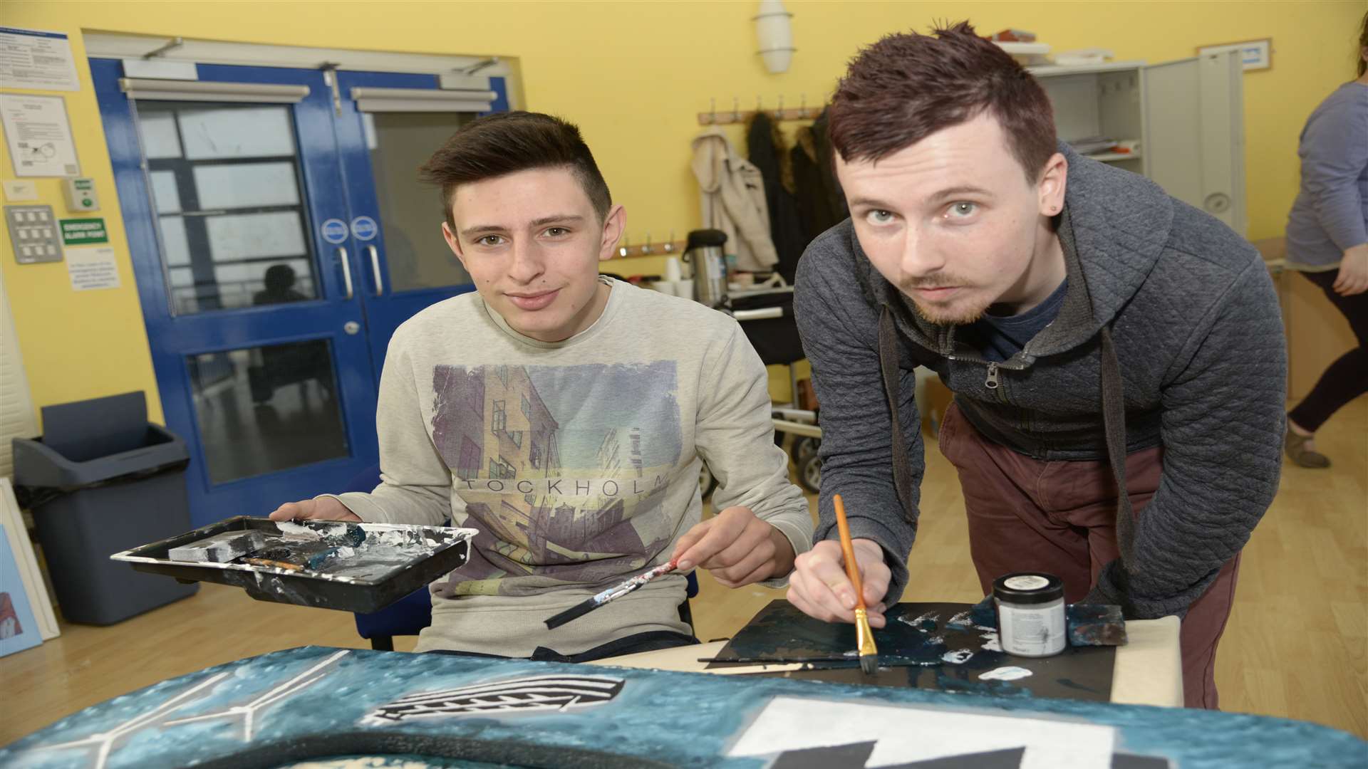 Eamon Forgione and Ashton Peters busy working on one of the letters for the Sheppey Matters Blank Canvas art project