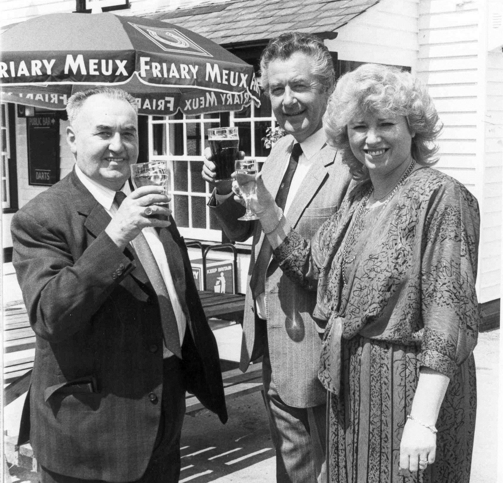 Raising a glass at The Three Crutches pub in Strood in July 1988, which is still serving pints to this day
