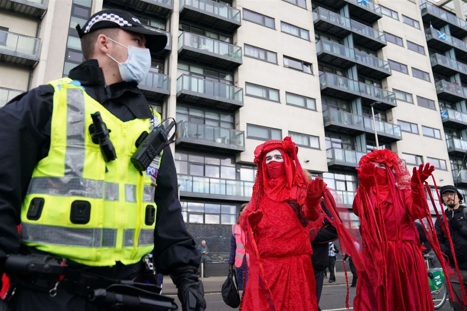 Members of the Red Rebel Brigade outside the Scottish Events Campus (Andrew Milligan/PA)