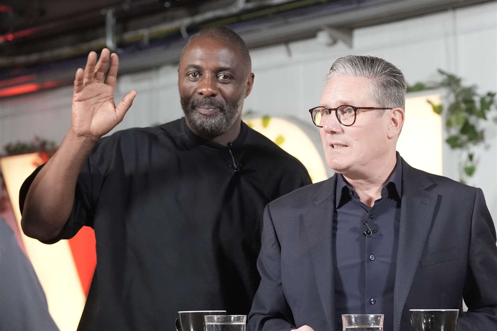 Idris Elba and Sir Keir Starmer meeting families of knife crime victims at the Lyric Theatre in Hammersmith, London (Stefan Rousseau/PA)