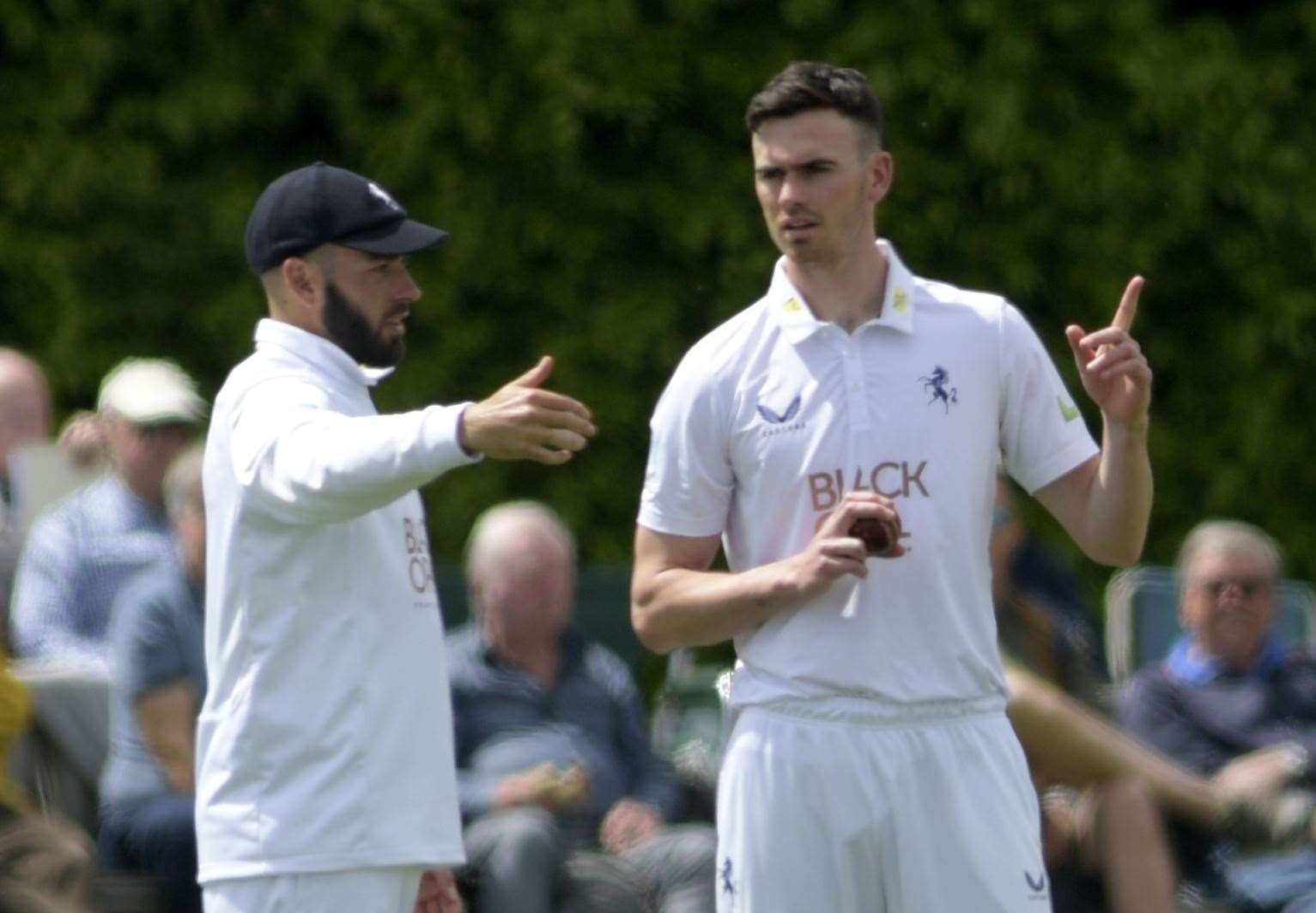 Jack Leaning and Nathan Gilchrist talk tactics. Picture: Barry Goodwin