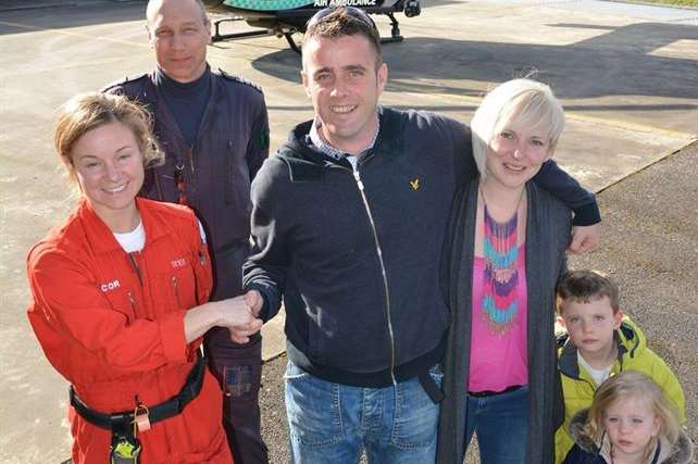 Trevor McBean and family thank air ambulance crews who helped save his life
