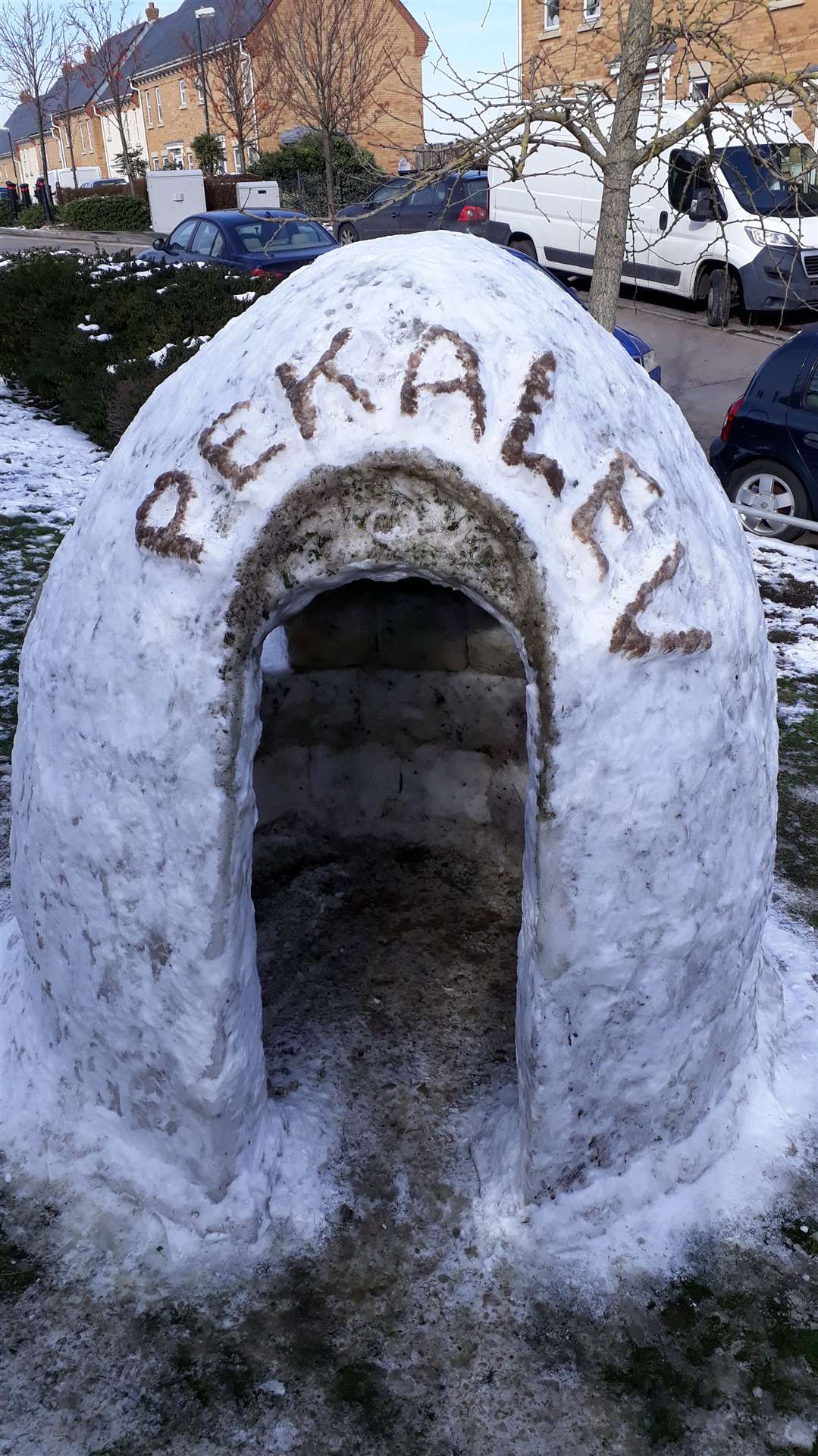 Miroslav made sure his family name, Pekalev, was above the entrance to the igloo