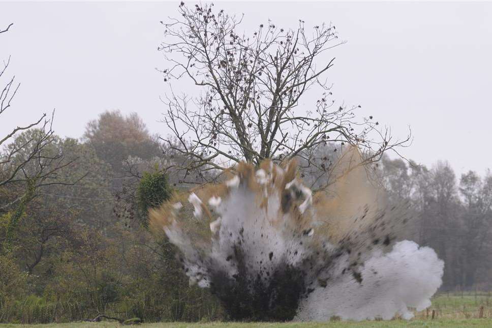 Experts carried out the controlled explosion in a field at Ickham