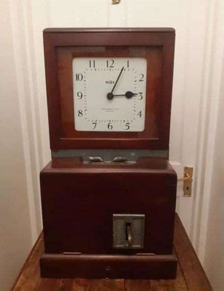 One of the antique clocking-in machines stolen from a container during a break-in at Stones Garden Centre n Halfway Road, Sheerness