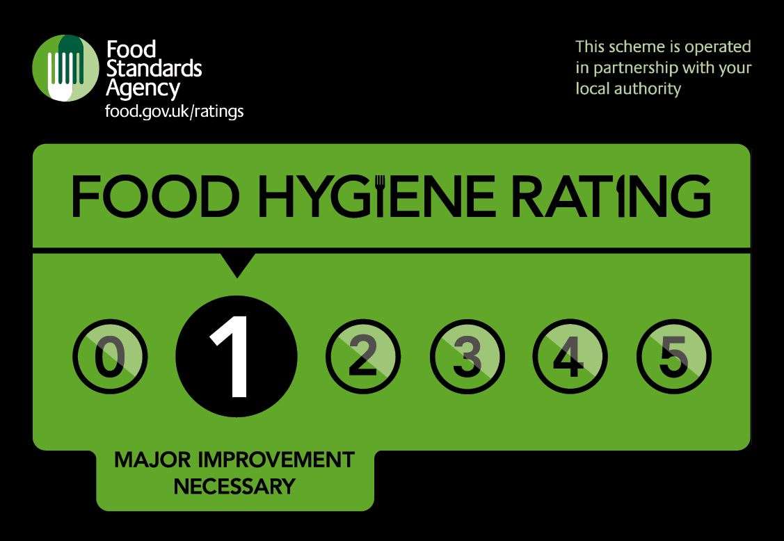 A Food Standards Agency rating sticker issued to businesses