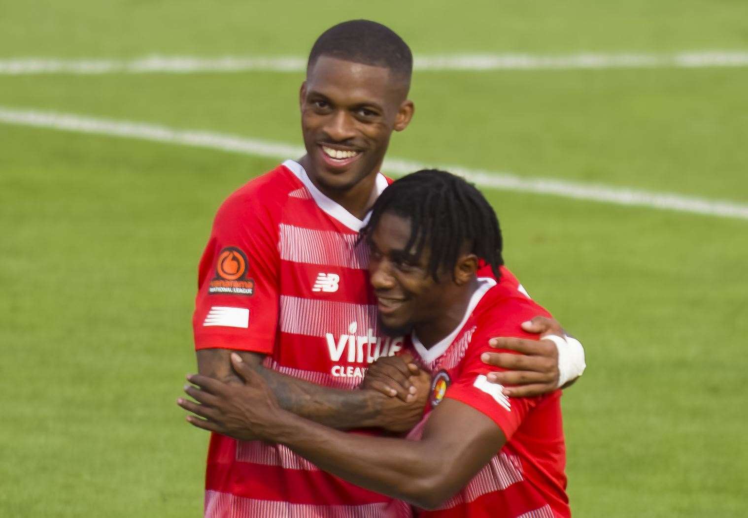 Darren McQueen celebrates his goal against Bath with Kieran Monlouis. Picture: Ed Miller/EUFC