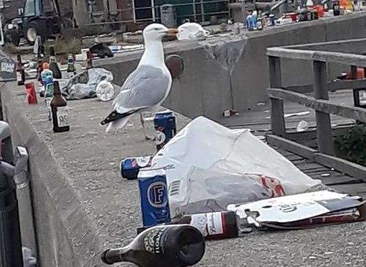 Litter strewn across the seafront at Whitstable last month. Picture: Brandon Cordery