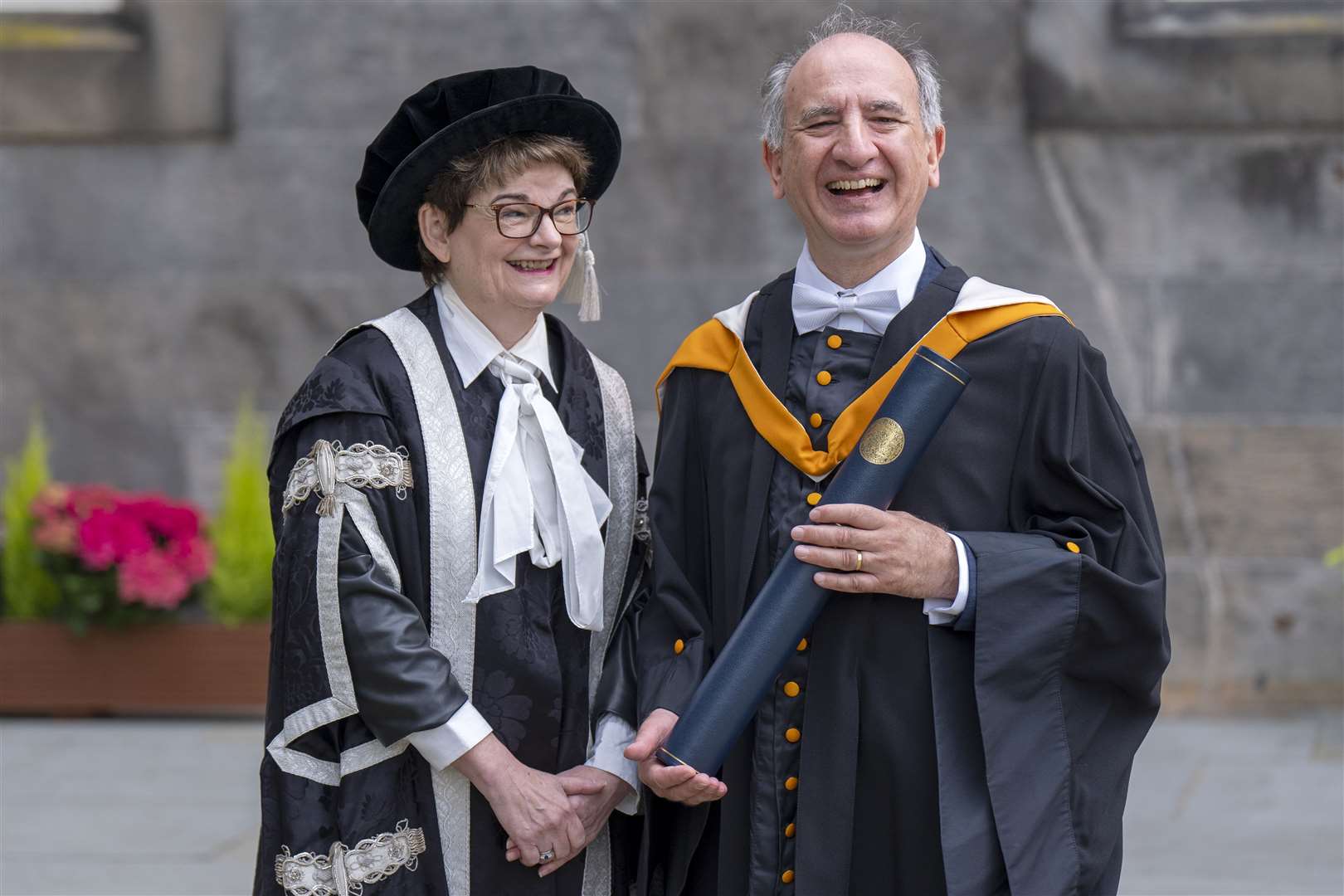 Iannucci with principal Professor Sally Mapstone (Jane Barlow/PA)