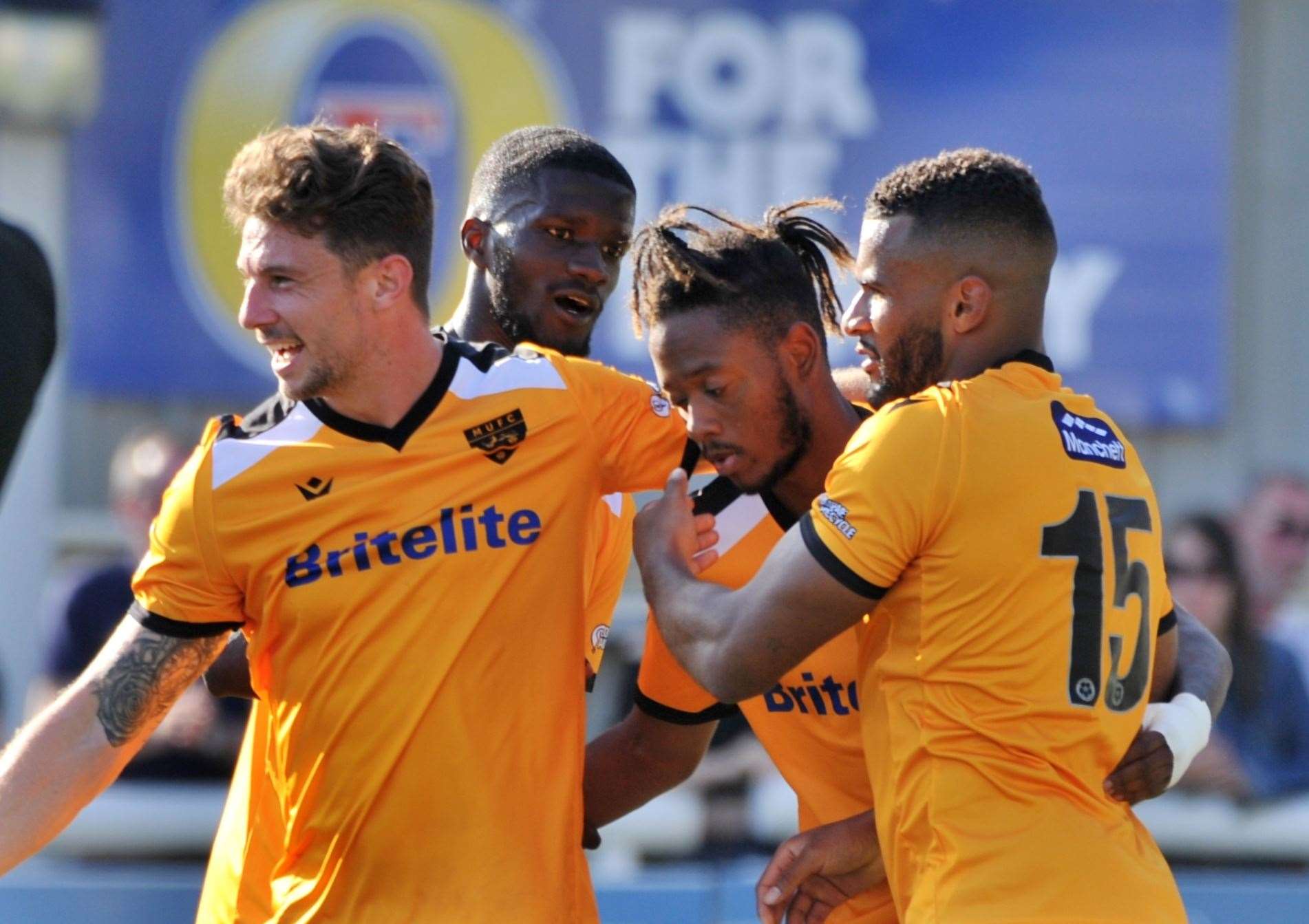 Iffy Allen is congratulated after scoring against Cheshunt Picture: Steve Terrell