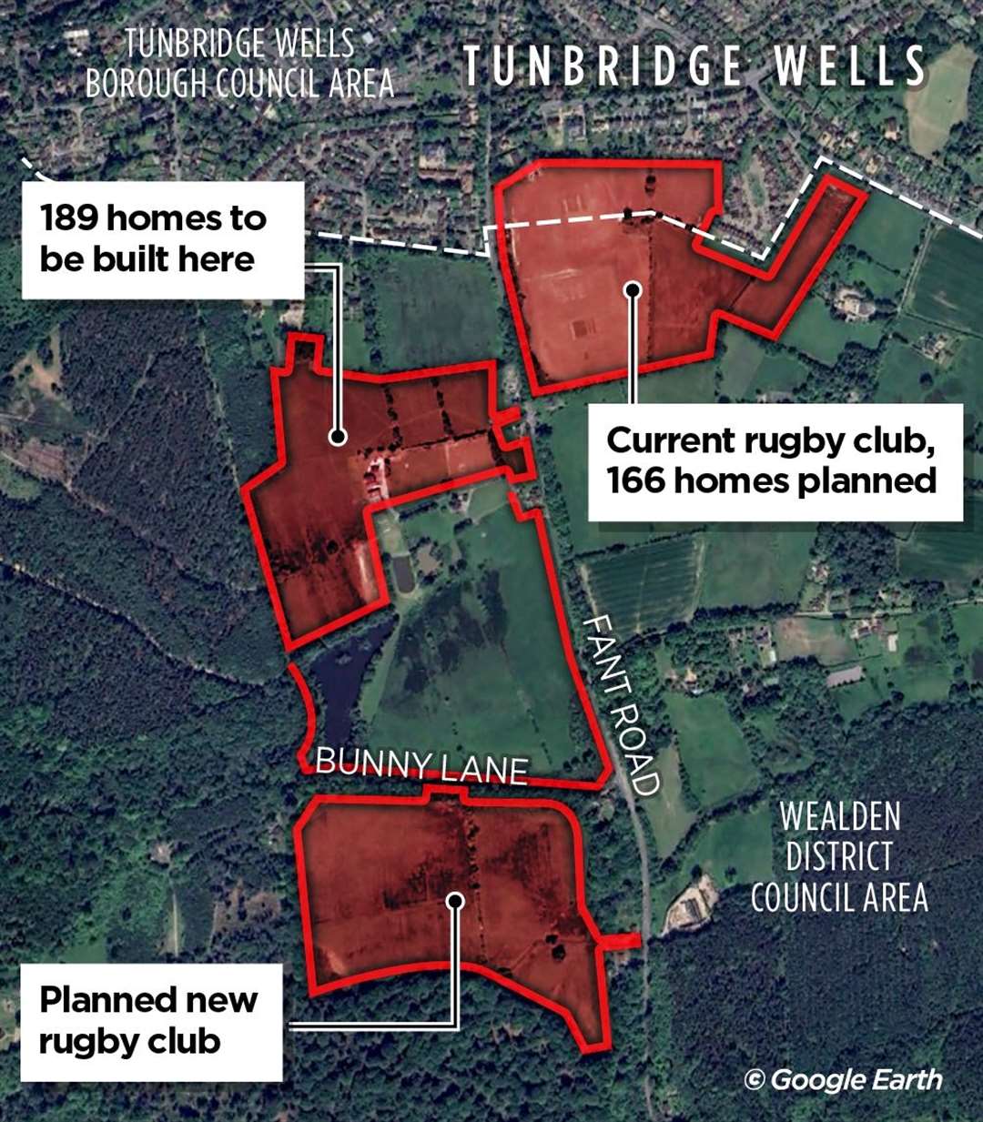 A map of the sites planned for housing and the new rugby ground