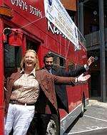 Cllr Jane Chitty with Debasish Sen, chairman of North Kent FSB, on bus at Medway Innovation Centre.