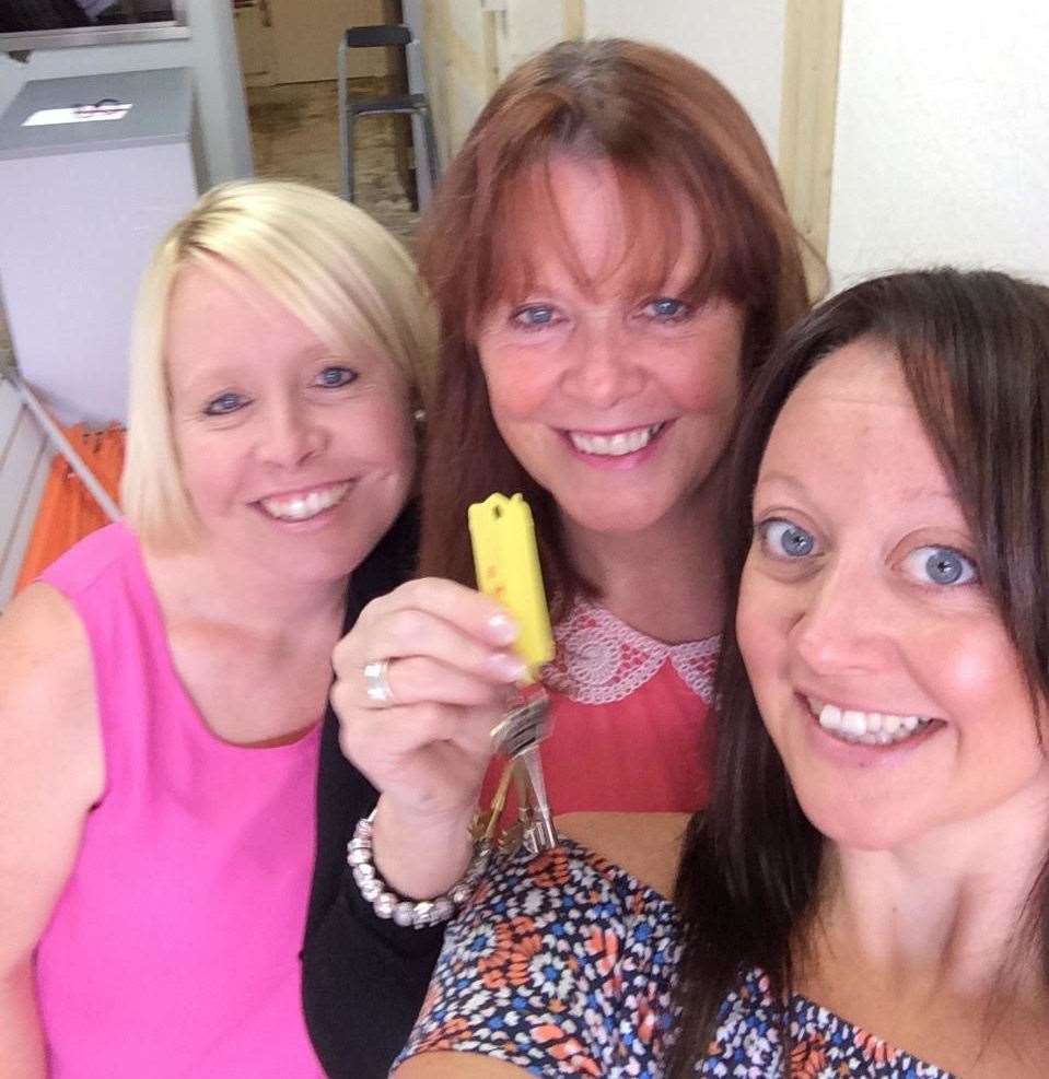 From left: Melanie Lake, owner Shirley Bliss, 65, and her daughter Cindie Shirley when they first got the keys to the shop in 2015. Picture: Shirley Bliss