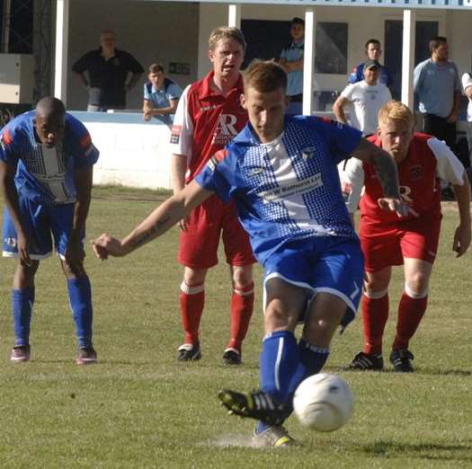 Danny Walder scores a penalty for Herne Bay (Pic: Chris Davey)