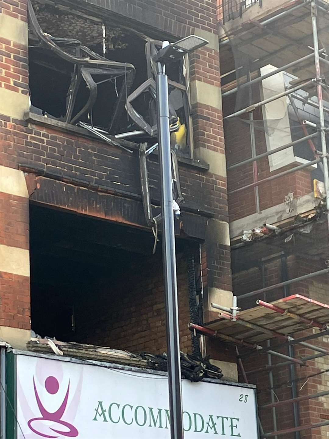 The aftermath of the blaze which tore through the front of Accommodate's premises in 28 Lowfield Street, Dartford. Photo: Accommodate