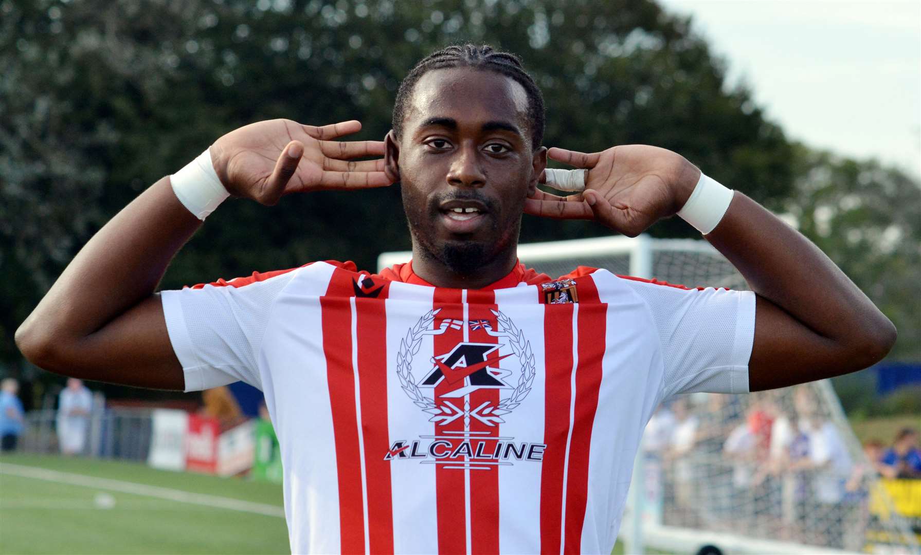 Folkestone's Ira Jackson – scored twice in Saturday’s FA Trophy tie with Haringey before they lost on penalties after a 2-2 draw. Picture: Randolph File