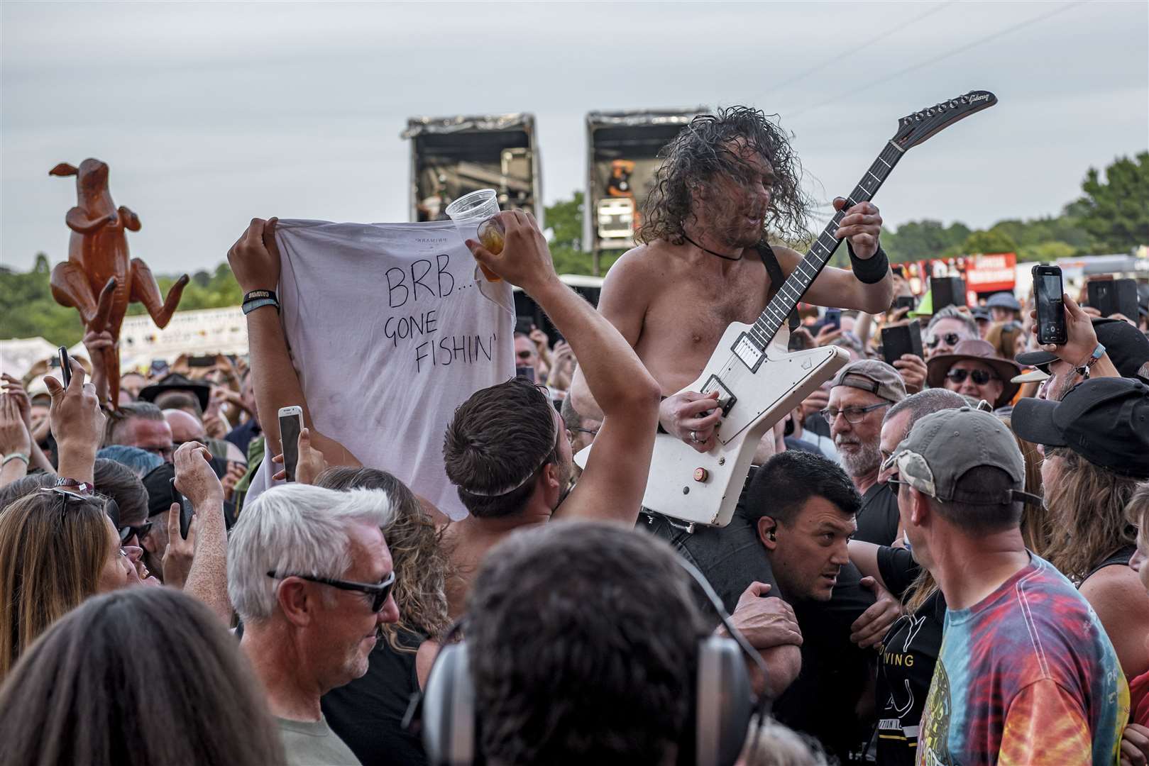 Airbourne frontman Joel heads into the crowd at Ramblin Man Fair in 2019 Picture: Chris White