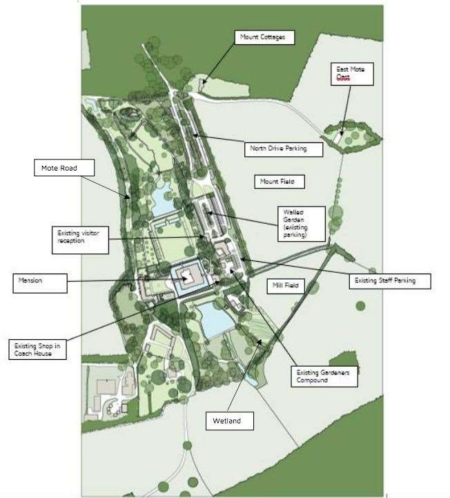 The layout at Ightham Mote as it currently stands. The National Trust wants to build a car park on Mount Field Picture: The National Trust