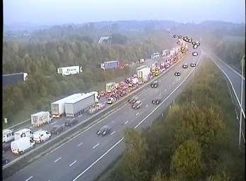 Motorists are experiencing long queues on the coastbound carriageway. Credit: Highways England