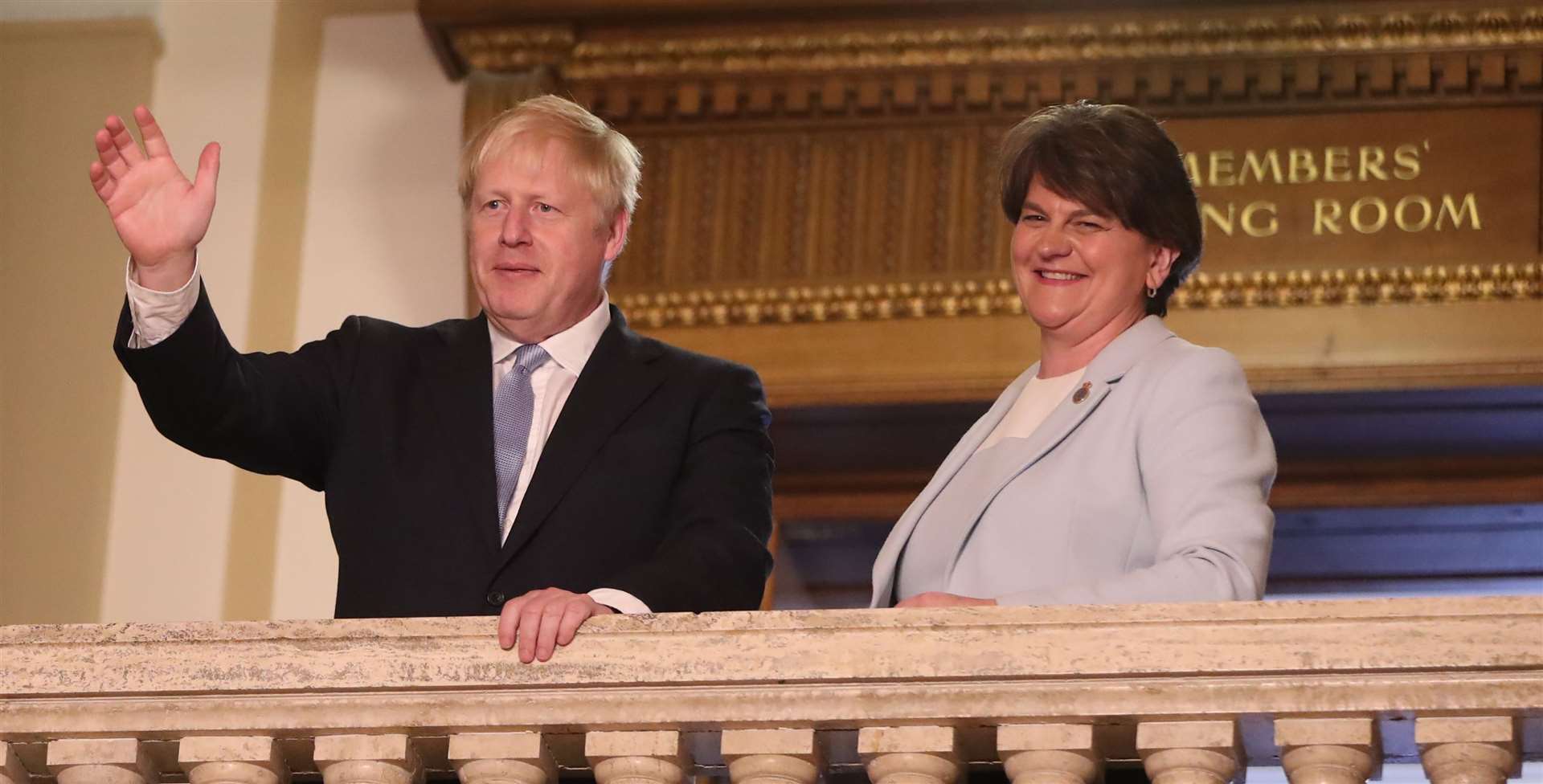 Boris Johnson meets DUP leader Arlene Foster at Stormont in Belfast (Niall Carson/PA)