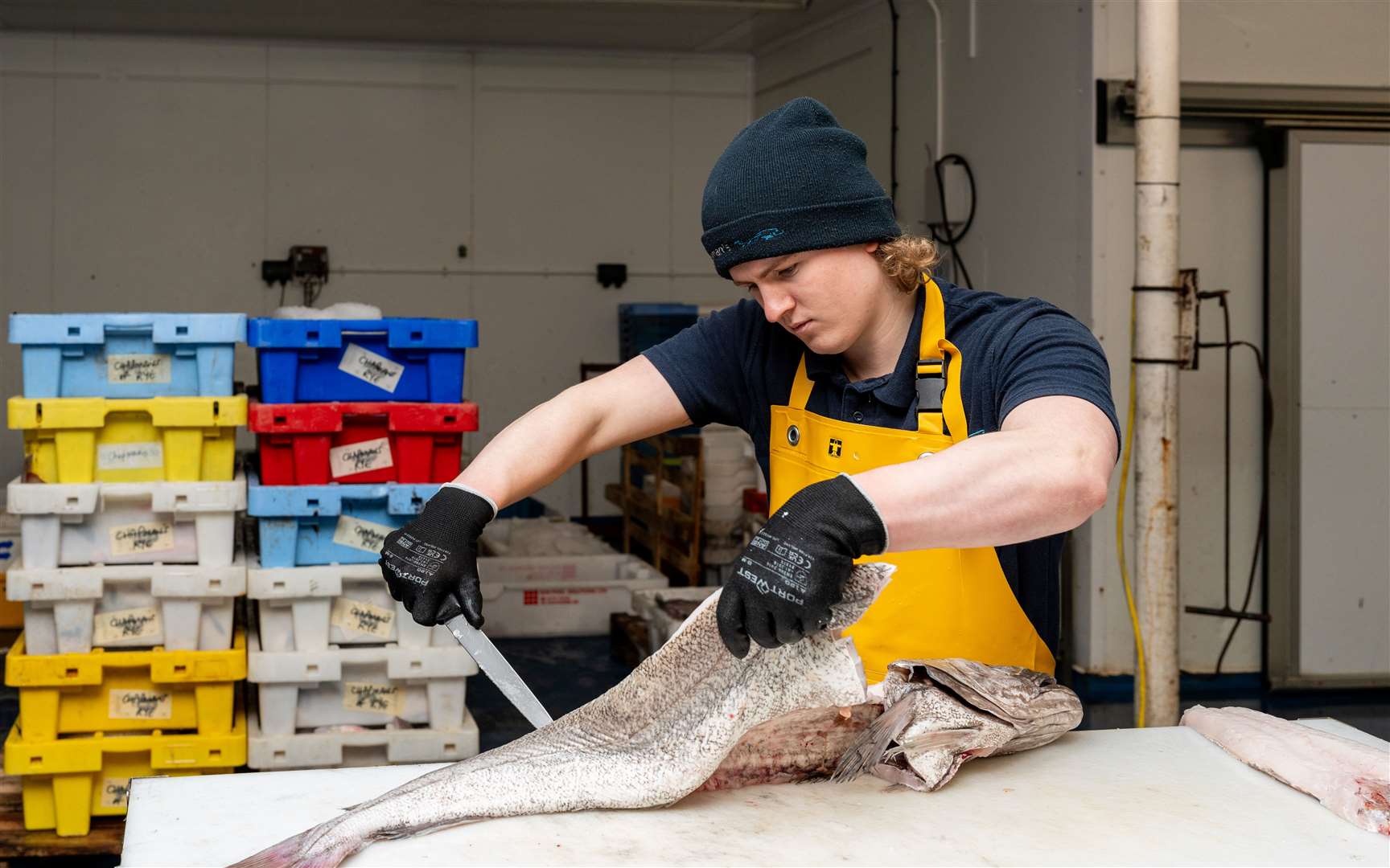 Fishmonger George Theze at work. He, alongside Callum Bedwell, have taken on Herman’s Plaice in Faversham, naming it Fin & Scales