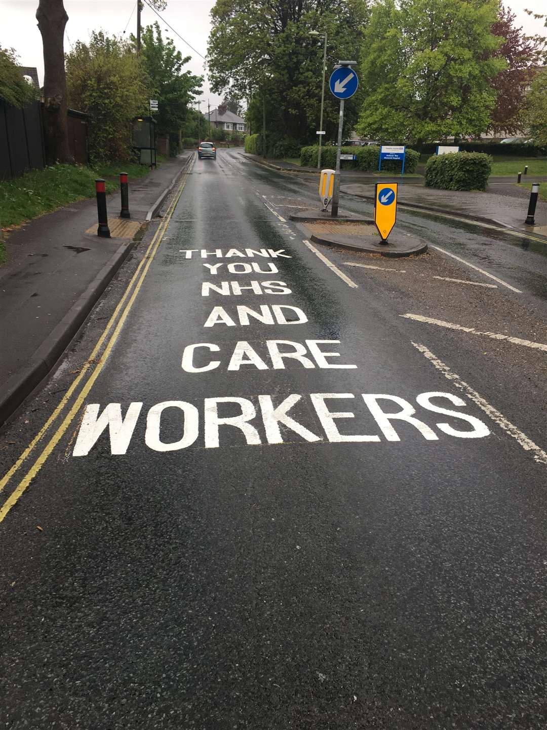 ‘Thank you NHS and care workers’ is painted on a road (Hampshire County Council/PA)