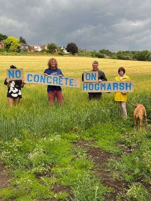 Andrew Bates protesting to Keep Upnor Green as Esquire Development plans to build