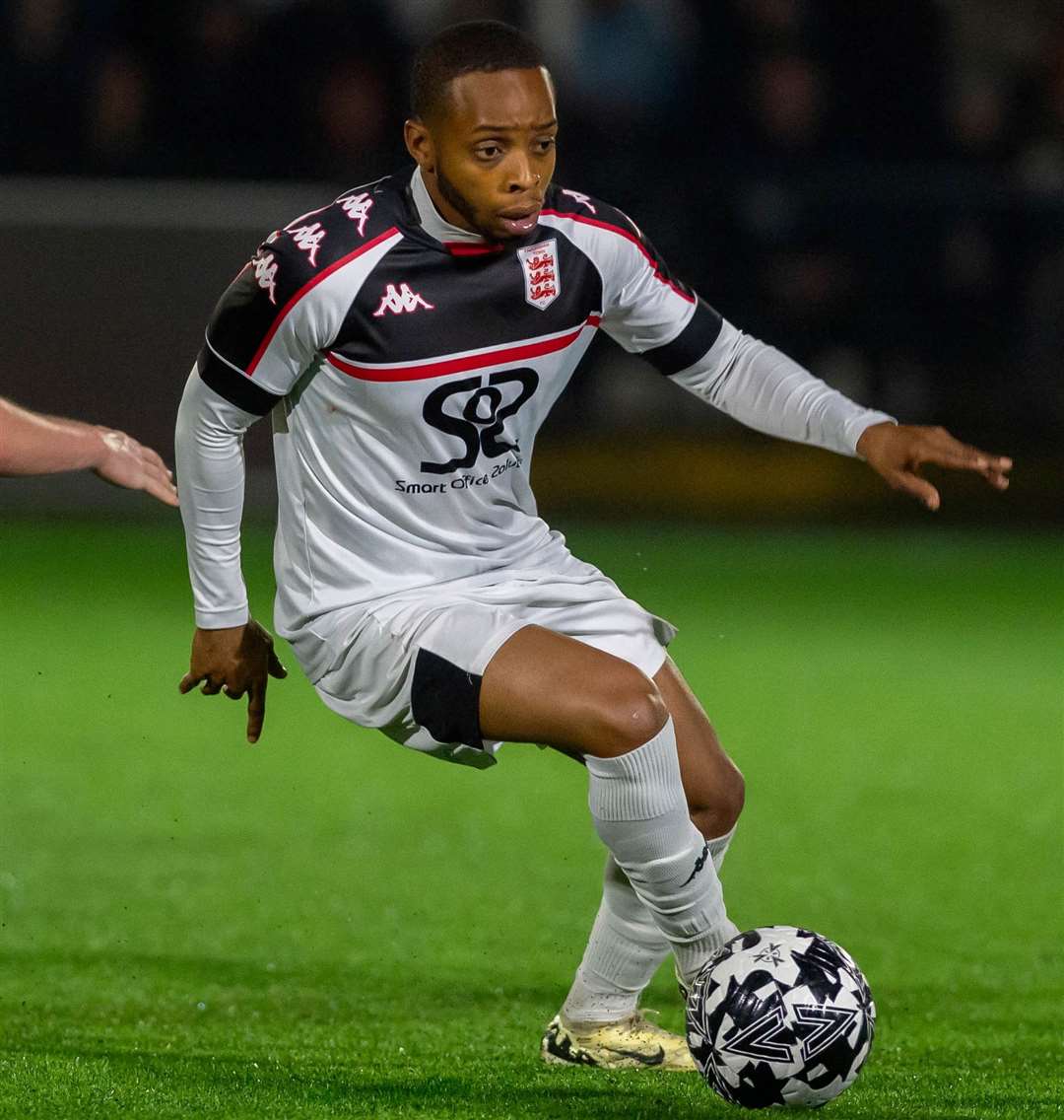 Kieron Campbell - sealed Faversham Town’s 2-0 Challenge Cup win against Faversham Strike Force with a late goal off the substitutes’ bench on Tuesday. Picture: Ian Scammell