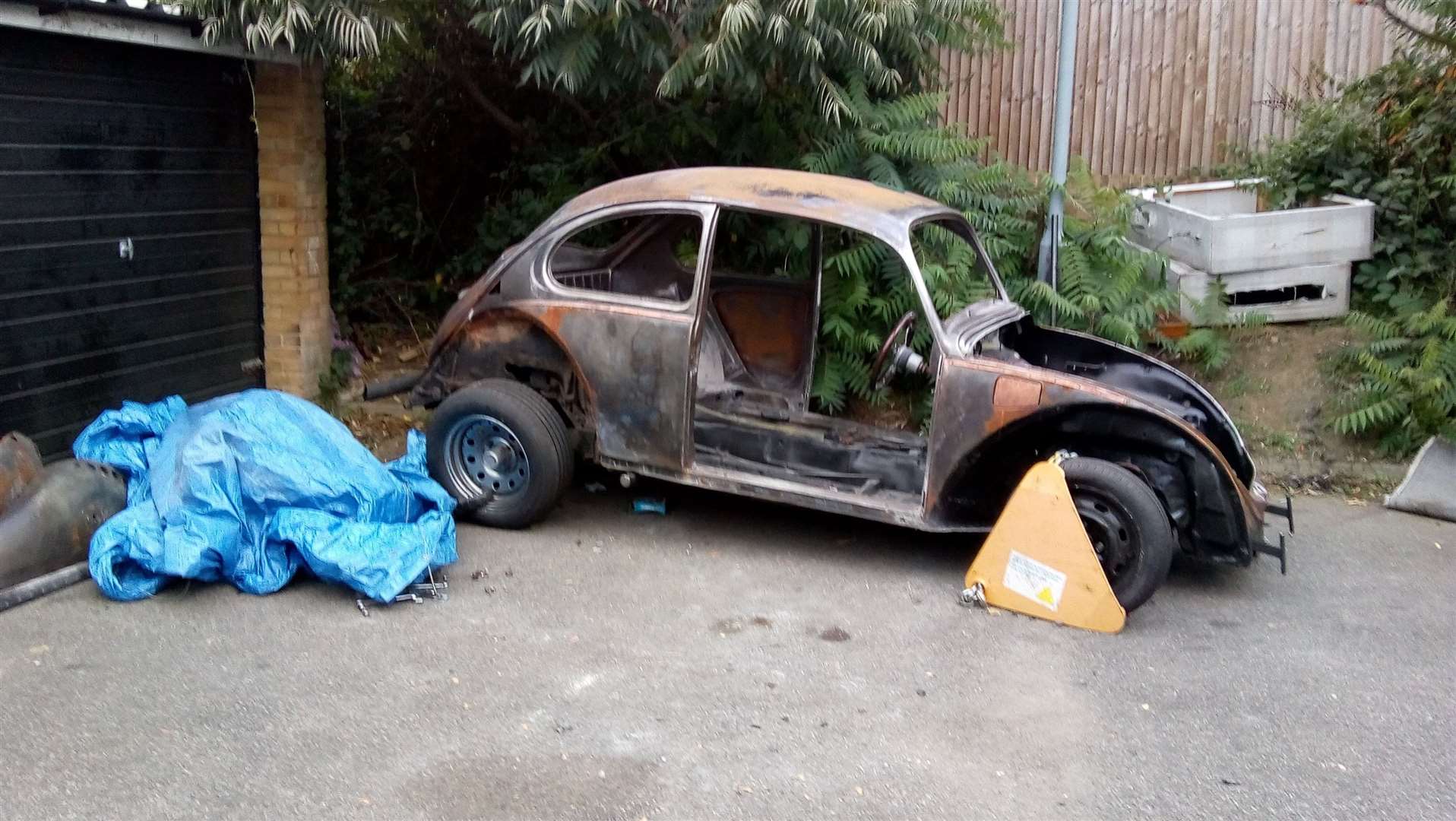 The VW Beetle was torched in September last year but has been completely rebuilt using the same chassis and same body