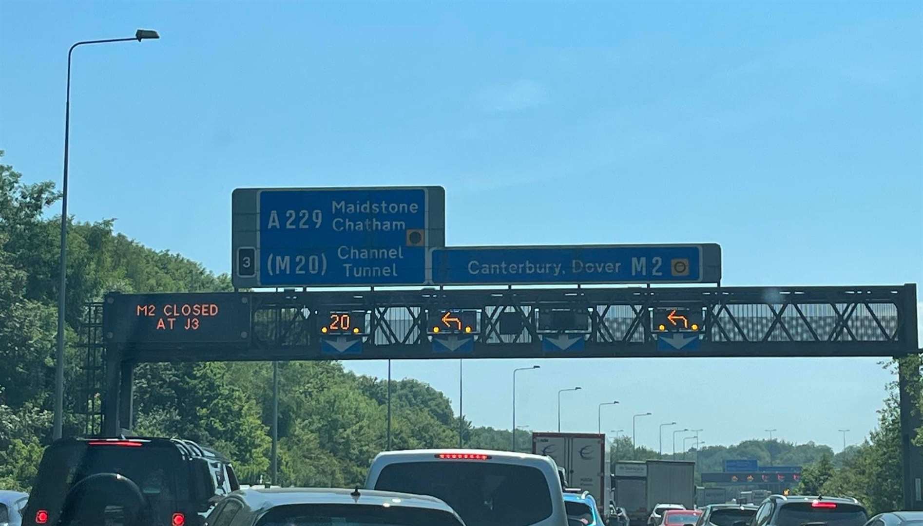 Traffic queued on the M2 after a crash yesterday morning. Picture: Samantha Jane Barber