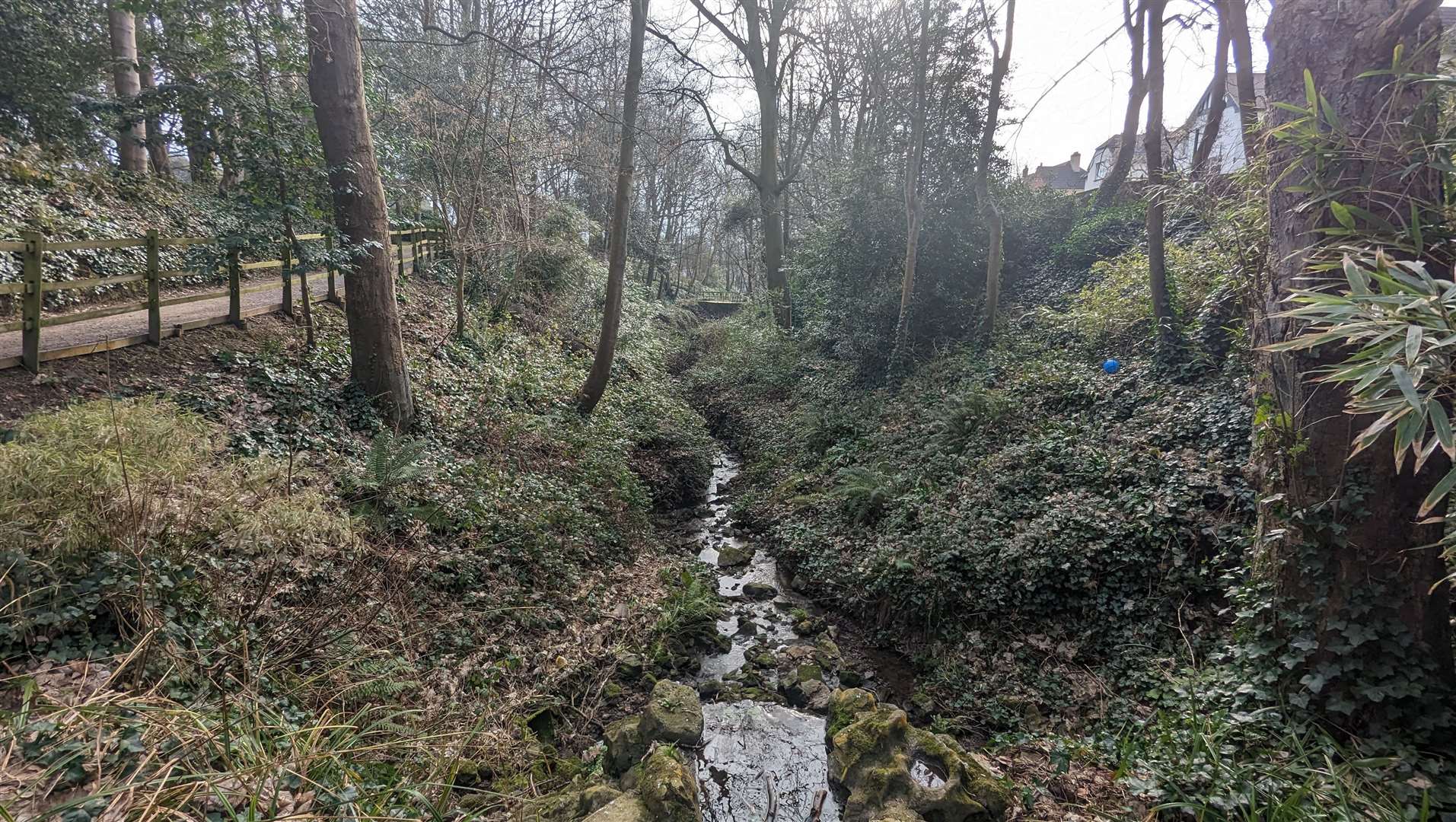 The stream runs down the valley towards the sea