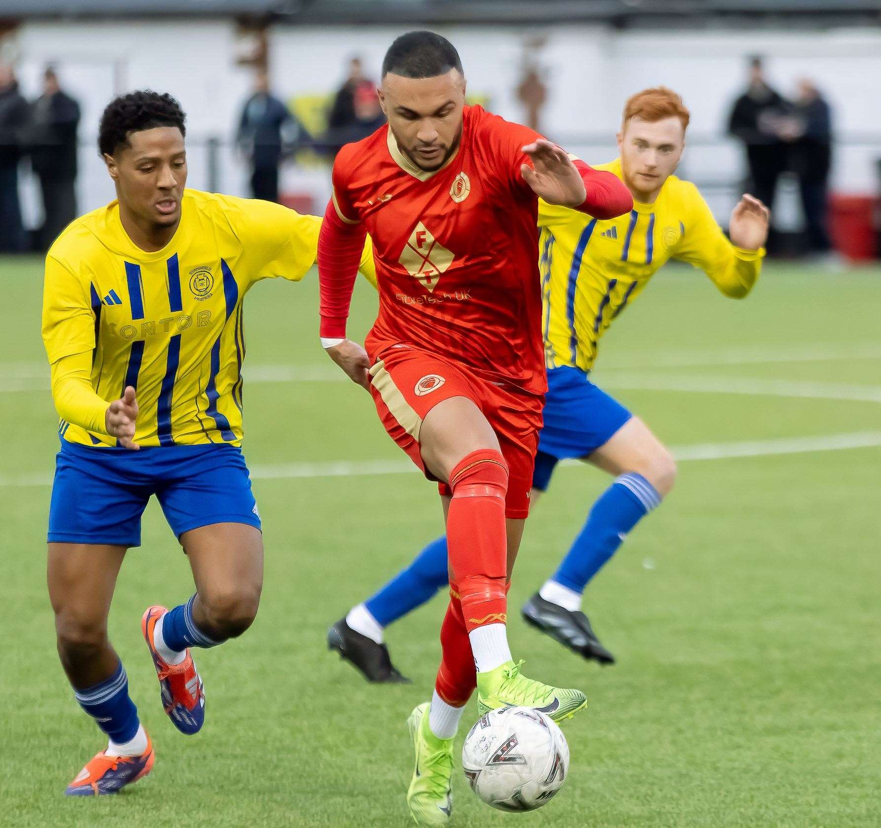 Stansfeld pay close attention to Whitstable forward Dean Grant. Picture: Les Biggs