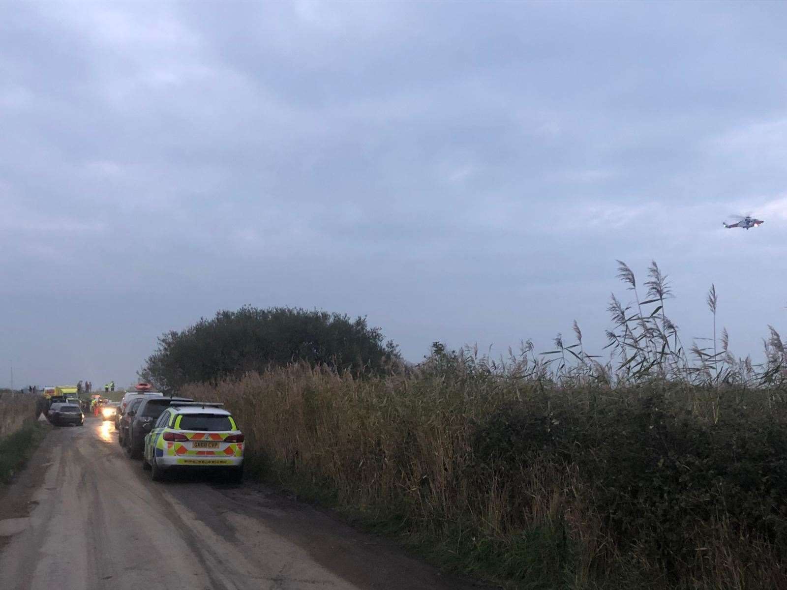 Response vehicles are lining the surrounding roads