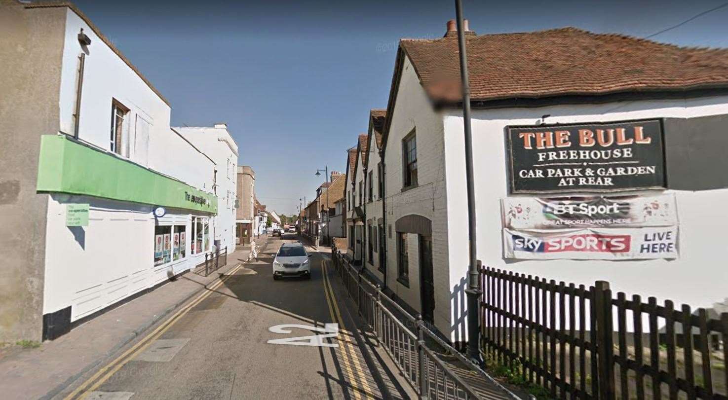 The approach towards The Bull Inn, Newington, where Rodney Gates crossed the road. Picture: Google