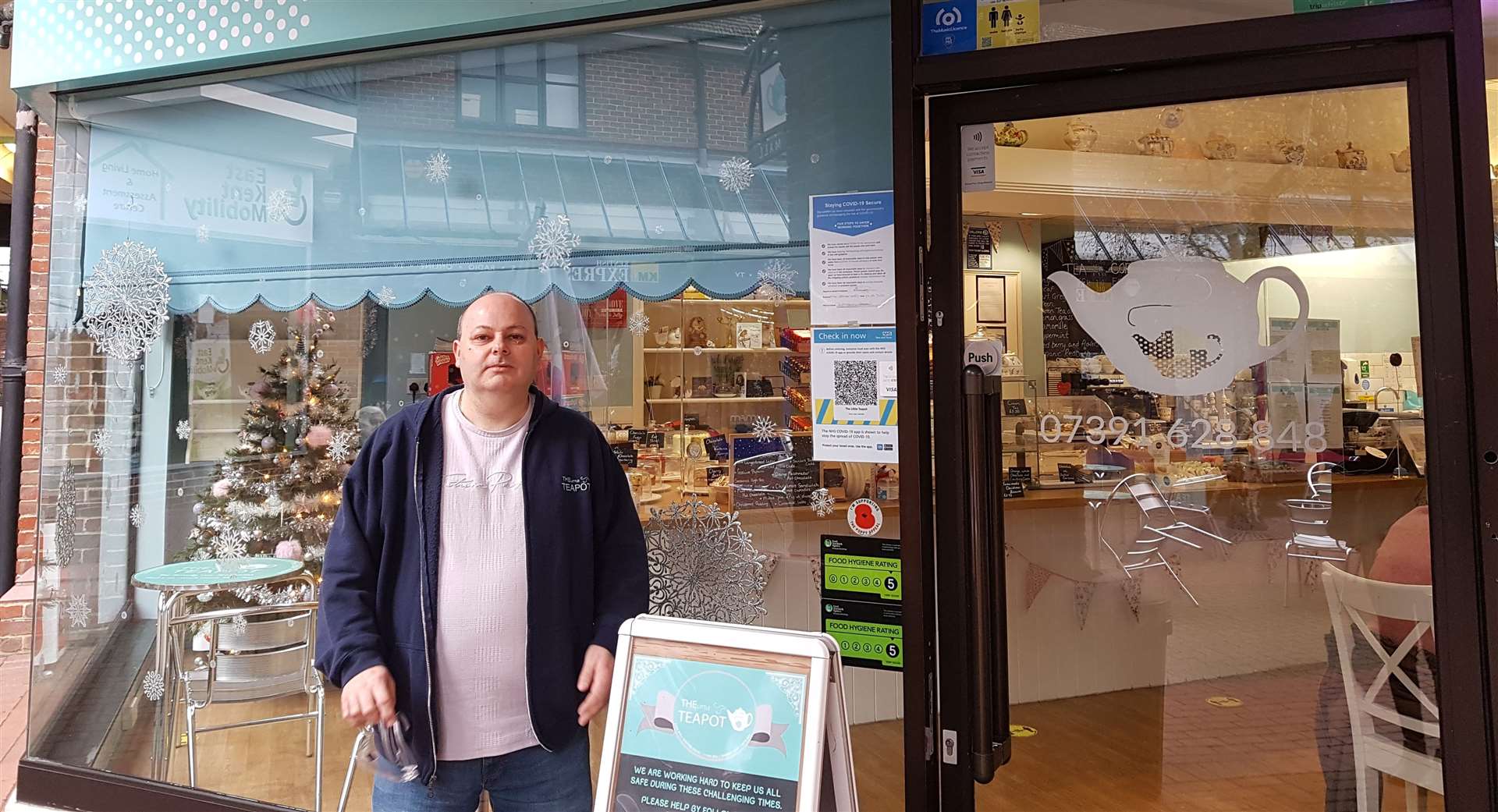 Mr Green in front of The Little Teapot, sister shop to The Little Teacup with Extra Sugar