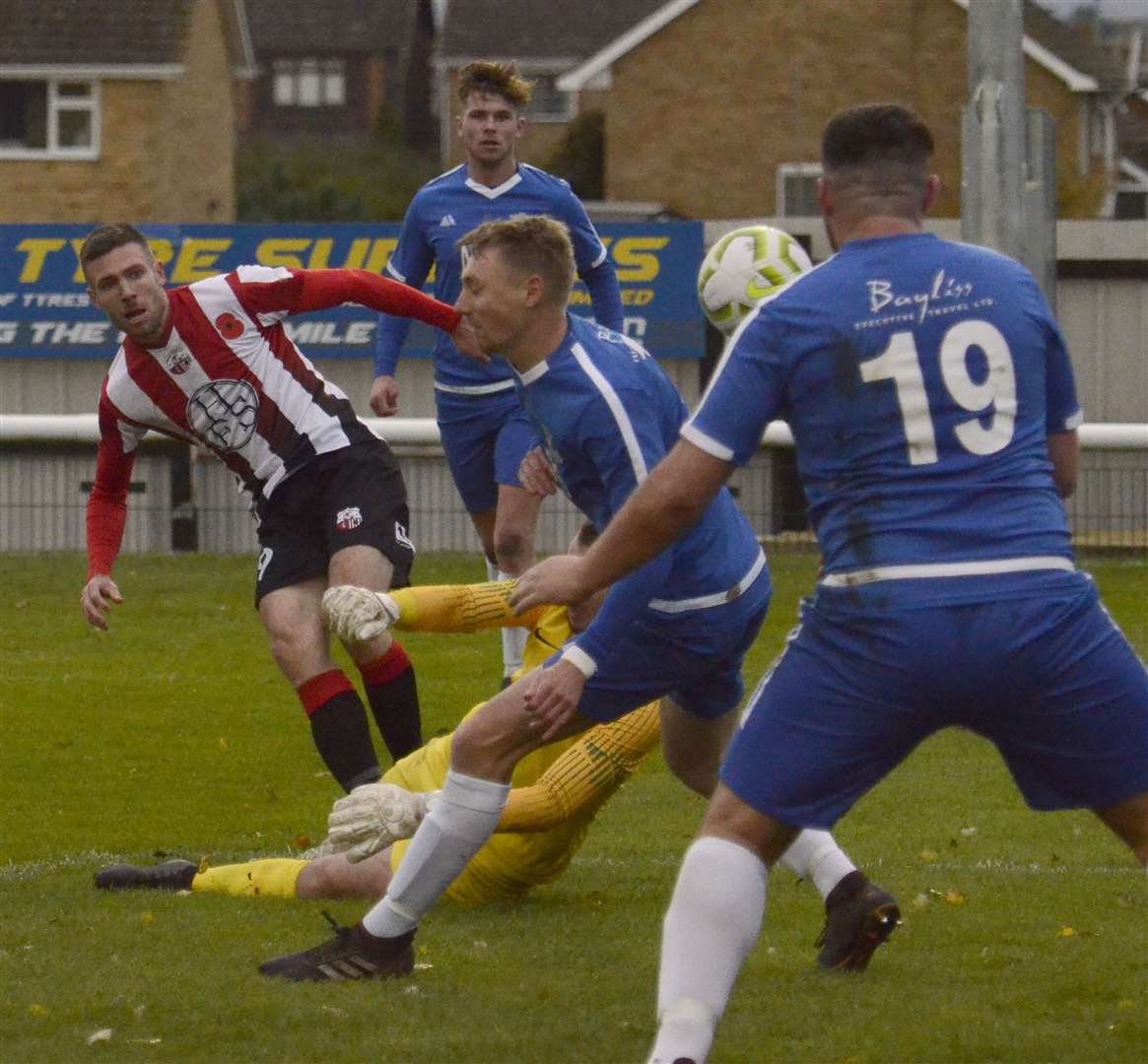 Sheppey United's Danny Leonard took his tally to 10 goals with a hat-trick against Deal last weekend Picture: Chris Davey