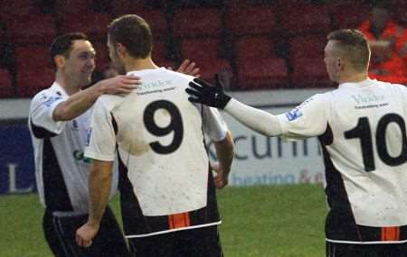 Dover celebrate first goal v Weston-super-Mare