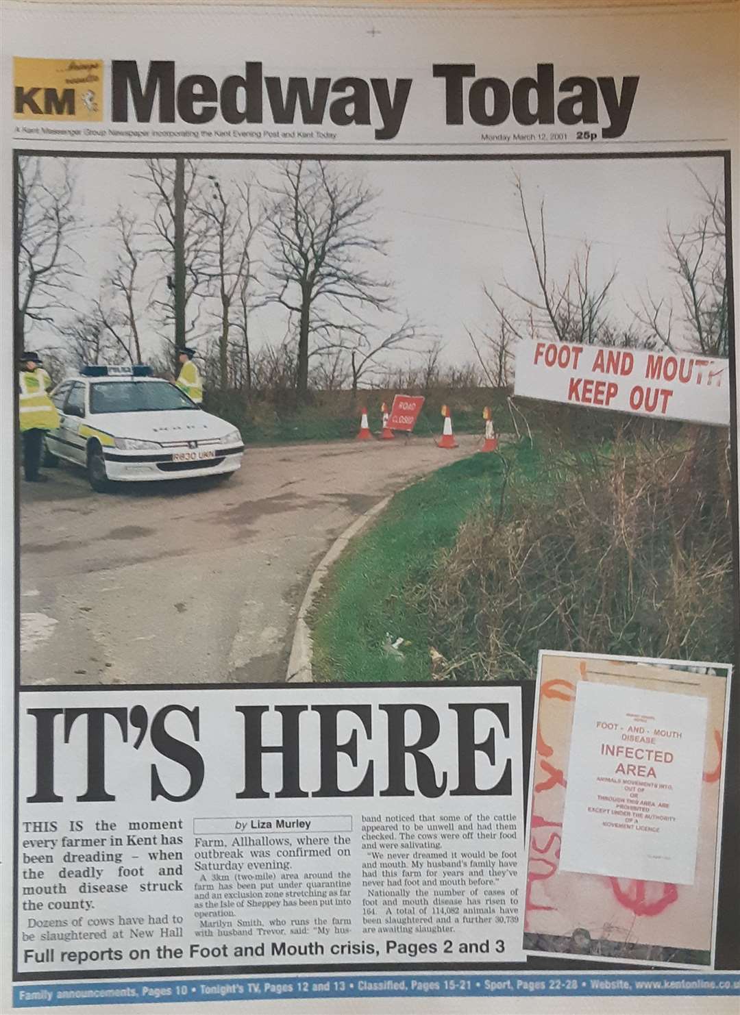 The KMG reports on the first Kent case of foot and mouth, 2001.