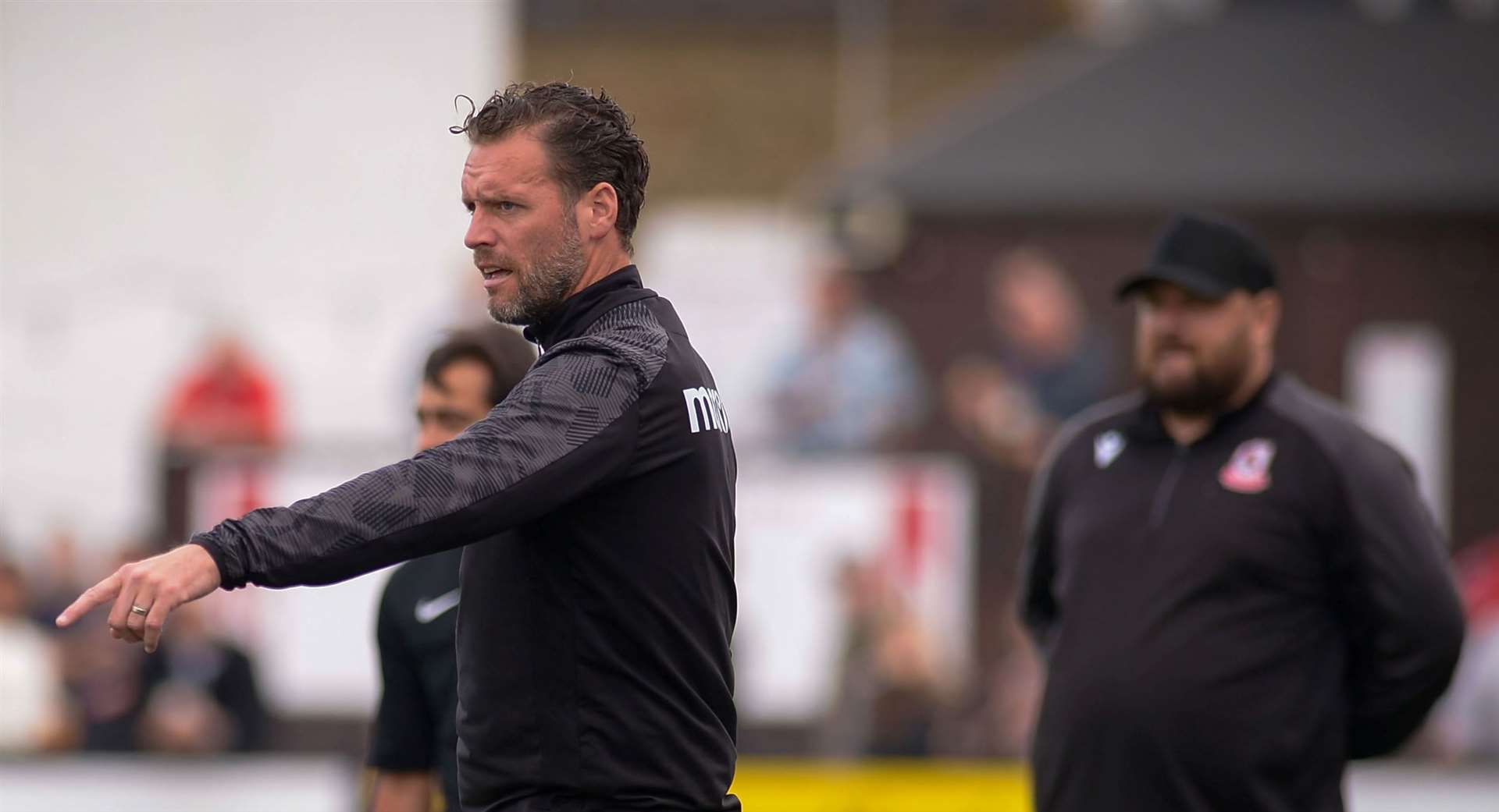 Folkestone manager Andy Drury issues instructions from the sideline at Southwood. Picture: Stuart Watson