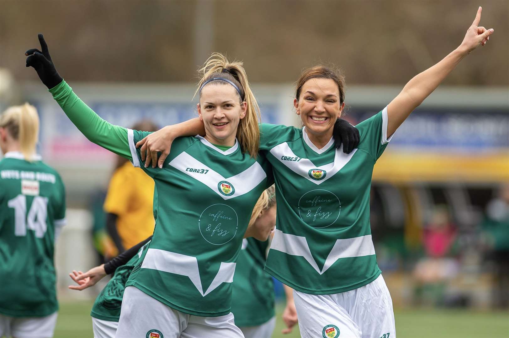 Ashford United Ladies celebrate another goal at Maidstone. Picture: Ian Scammell