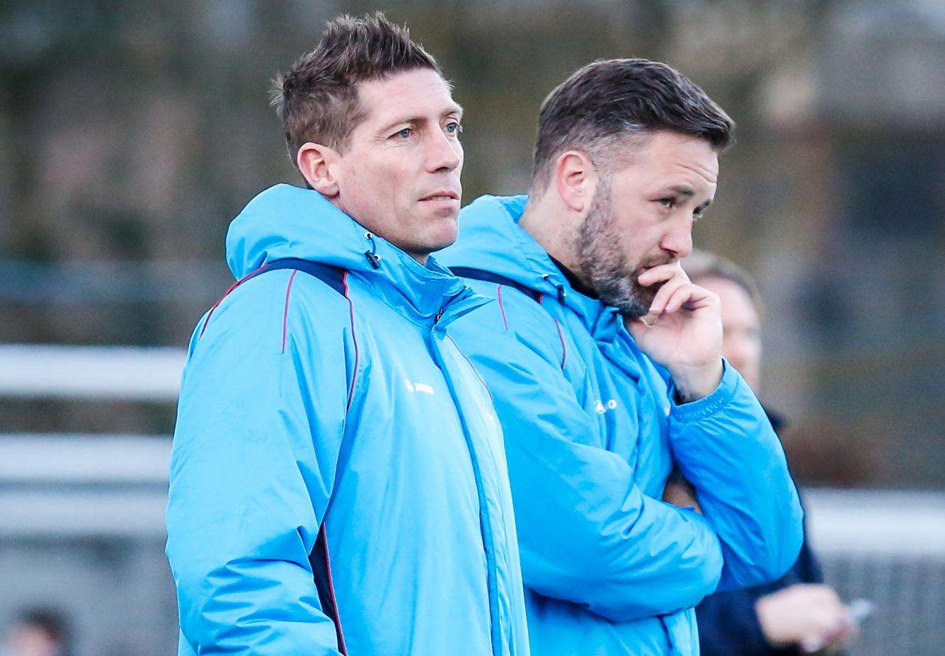 Nicky Southall on the touchline with Jay Saunders Picture: Matthew Walker