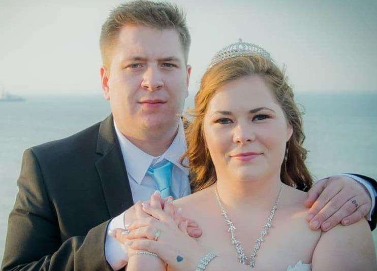 James and Vicky on their wedding day